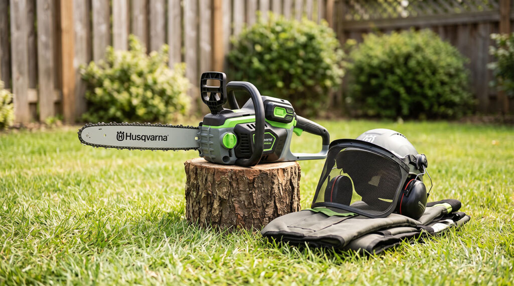 Cutting Tree Branches With Chainsaw